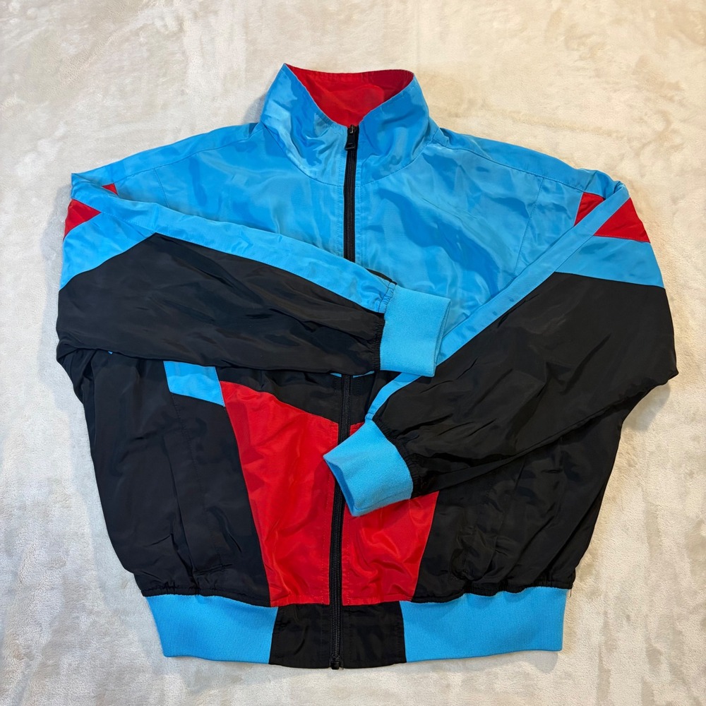 Forever 21 Colorblock Windbreaker Jacket Blue Red Black Full Zip Mesh Lined